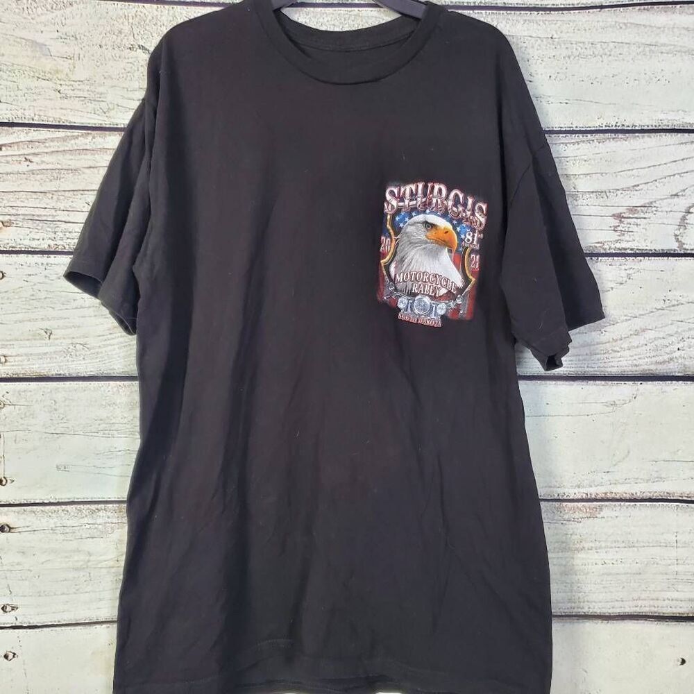 Sturgis 2021 Motorcycle Rally T-Shirt Men’s XL Black Bald Eagle Graphic Tee